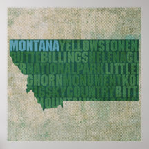 Montana Staat Kontur Word Karte für Leinwand