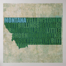 Montana Staat Kontur Word Karte für Leinwand Poster