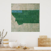 Montana Staat Kontur Word Karte für Leinwand Poster (Küche)