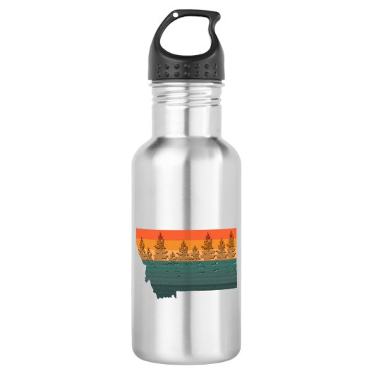 Montana Staat Tree Silhouette Edelstahlflasche (Vorderseite)