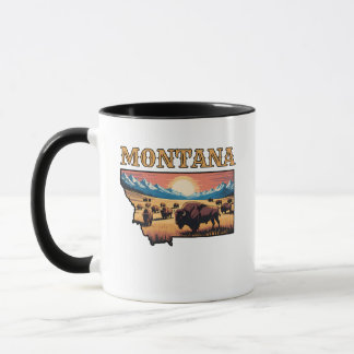Montana State Outline Tattoo Bison & Mountains  Tasse