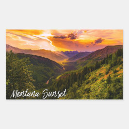 Montana Sunset Mountain Valley River and Trees Rechteckiger Aufkleber