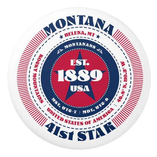 Montana US Staat Red White Blue Typografy Keramikknauf (Vorderseite)