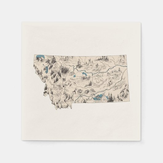 Montana Vintage Bilderkarte Staat Diagramm Serviette (Vorderseite)