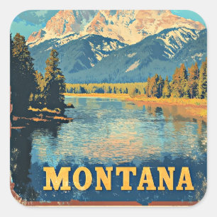 Montana Vintage-Reiseposter Quadratischer Aufkleber