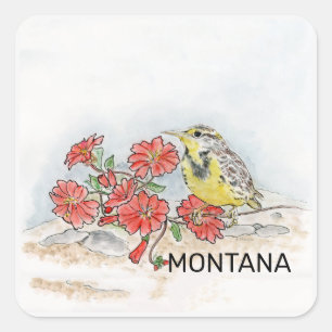 Montana-Vogel und Blume Quadratischer Aufkleber