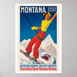 Montana Wallis Schweiz Vintage-Skiposter Poster