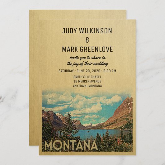 Montana Wedding Einladung Vintager Gletschersee (Vorne/Hinten)
