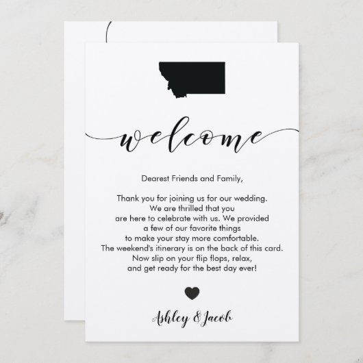 Montana Wedding Welcome Letter & Itinerary Card Programm (Vorne/Hinten)