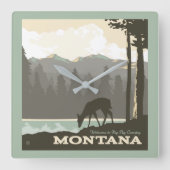 Montana | Willkommen im Big Sky Country Quadratische Wanduhr (Vorderseite)