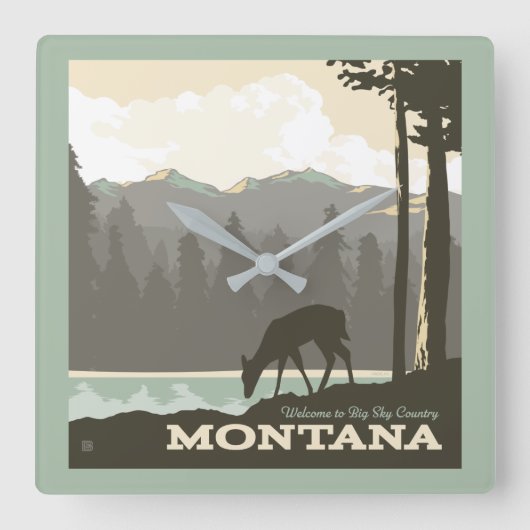 Montana | Willkommen im Big Sky Country Quadratische Wanduhr (Vorderseite)