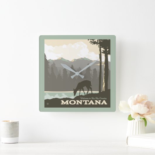 Montana | Willkommen im Big Sky Country Quadratische Wanduhr (Zuhause)