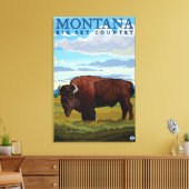 MontanaBison Vintage Travel Poster Leinwanddruck (Insitu (Wohnzimmer))