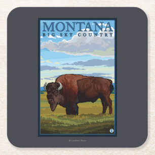 MontanaBison Vintages Reise-Plakat Rechteckiger Pappuntersetzer
