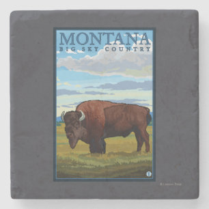 MontanaBison Vintages Reise-Plakat Steinuntersetzer