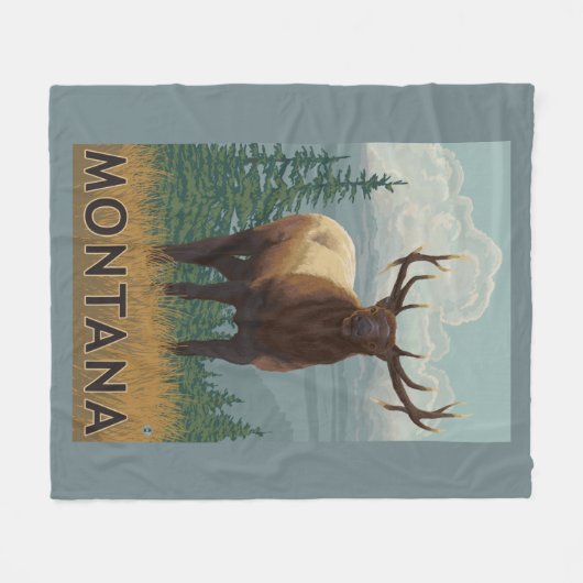 MontanaElk Szene Fleecedecke (Vorderseite (Horizontal))