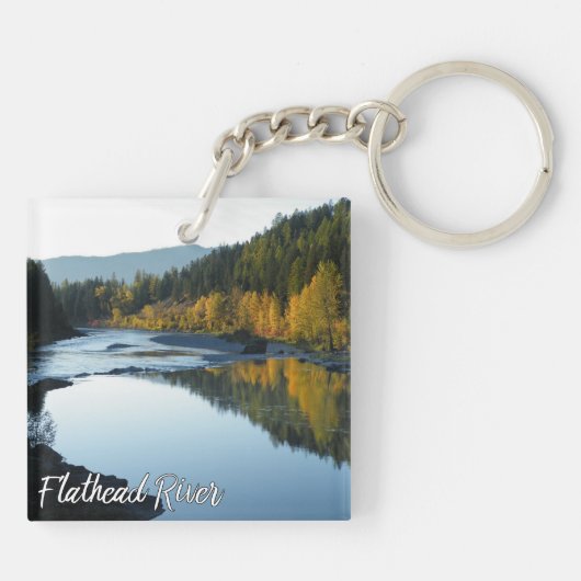 Montanaflachkopffluß in den Fall-Gebirgsbäumen Schlüsselanhänger (Rückseite)