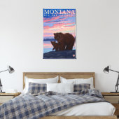 MontanaMomma Bär und Cub Vintage Reisen Leinwanddruck (Insitu (Schlafzimmer))
