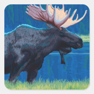 MontanaMoose Vintages Reise-Plakat Quadratischer Aufkleber