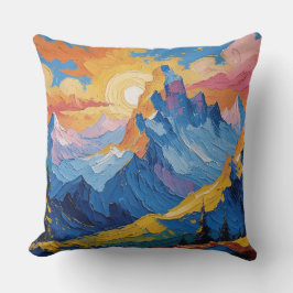 Montañas al amanecer con resplandor kissen