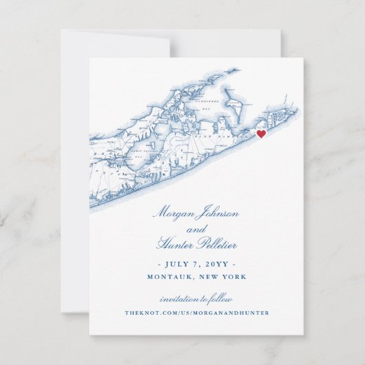 Montauk Karte Save the Date für eine Hamptons Hoch (Vorderseite)