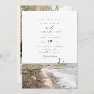 MONTAUK Lighthouse New York Watercolor Wedding In Einladung