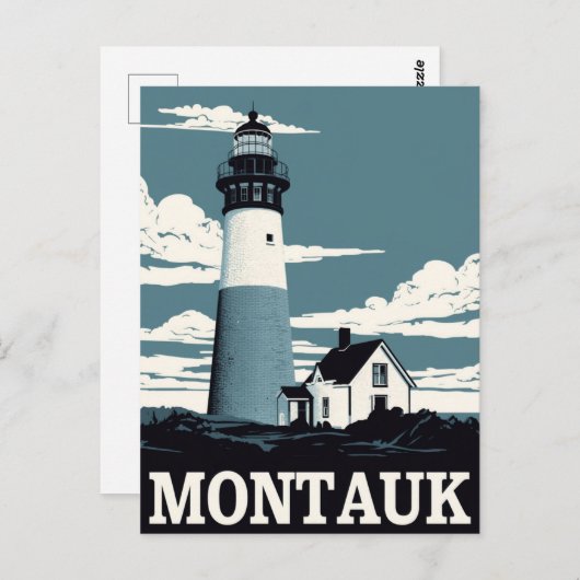 Montauk Lighthouse Retro Travel Postkarte (Vorne/Hinten)