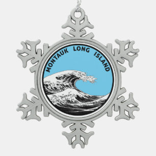 Montauk Long Island New York Surfen Schneeflocken Zinn-Ornament