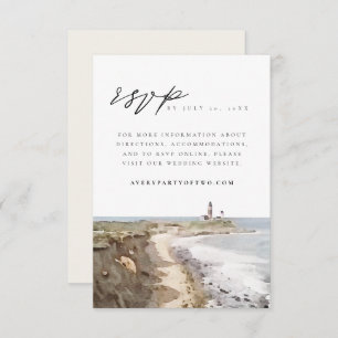 MONTAUK New York Watercolor Lighthouse RSVP Card Einladung