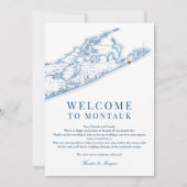 Montauk NY Map Wedding Welcome Letter Navy Blue Dankeskarte (Vorderseite)