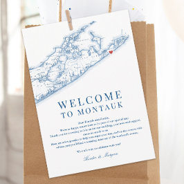 Montauk NY Map Wedding Welcome Letter Navy Blue Dankeskarte