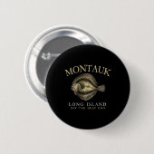 Montauk Off The Deep End Fluke Flunder Fischerei A Button (Vorne & Hinten)