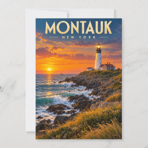 Montauk Point Leuchtturm Sonnenuntergang New York Dankeskarte