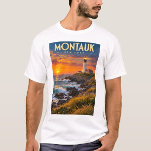 Montauk Point Leuchtturm Sonnenuntergang New York T-Shirt
