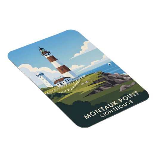 Montauk Point Lighthouse, Coastal Cliff & Sailboat Magnet (Rechte Seite)