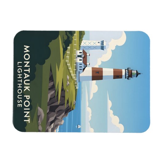 Montauk Point Lighthouse, Coastal Cliff & Sailboat Magnet (Horizontal)