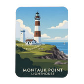 Montauk Point Lighthouse, Coastal Cliff & Sailboat Magnet (Vertikal)