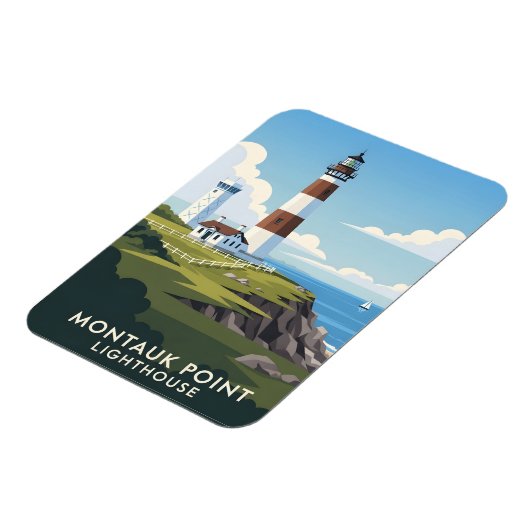 Montauk Point Lighthouse, Coastal Cliff & Sailboat Magnet (Linke Seite)