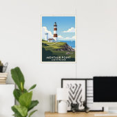 Montauk Point Lighthouse, Coastal Cliff & Sailboat Poster (Heimbüro)
