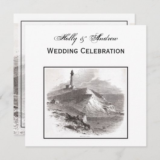 Montauk Point Lighthouse Hamptons SQ Hochzeit Einladung (Vorne/Hinten)