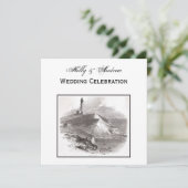 Montauk Point Lighthouse Hamptons SQ Hochzeit Einladung (Stehend Vorderseite)