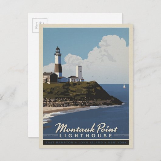 Montauk Point Lighthouse, LongIsland NY Postkarte (Vorne/Hinten)