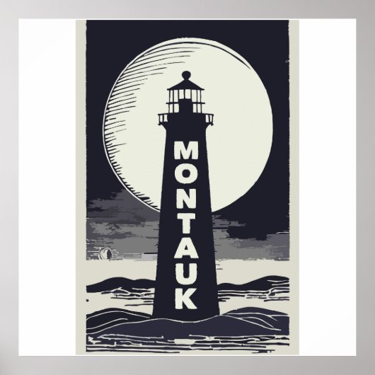 Montauk Point Lighthouse Moon Poster (Vorne)