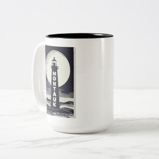 Montauk Point Lighthouse Moon Zweifarbige Tasse (Vorderseite Links)