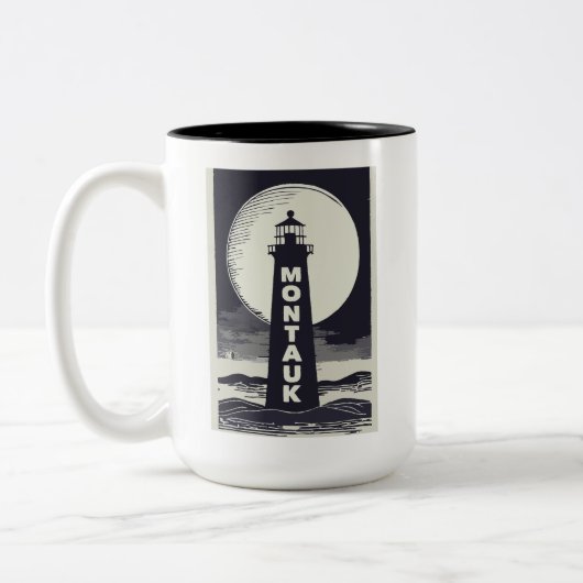 Montauk Point Lighthouse Moon Zweifarbige Tasse (Links)