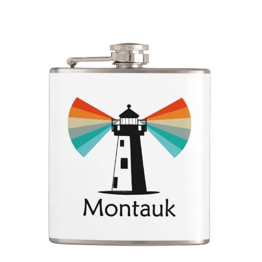 Montauk Point New York Lighthouse Rainbow Flachmann (Vorderseite)