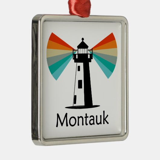 Montauk Point New York Lighthouse Rainbow Ornament Aus Metall (Rechts)
