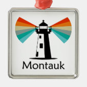 Montauk Point New York Lighthouse Rainbow Ornament Aus Metall (Vorne)