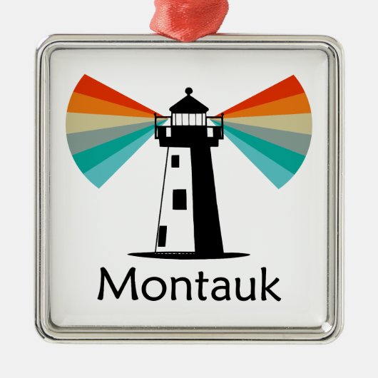 Montauk Point New York Lighthouse Rainbow Ornament Aus Metall (Vorne)