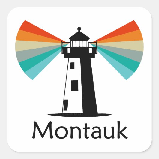 Montauk Point New York Lighthouse Rainbow Quadratischer Aufkleber (Vorderseite)